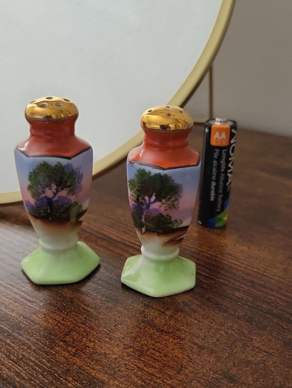 Antique Noritake Muffineer Miniature Porcelain Salt & Pepper Shakers 1920s